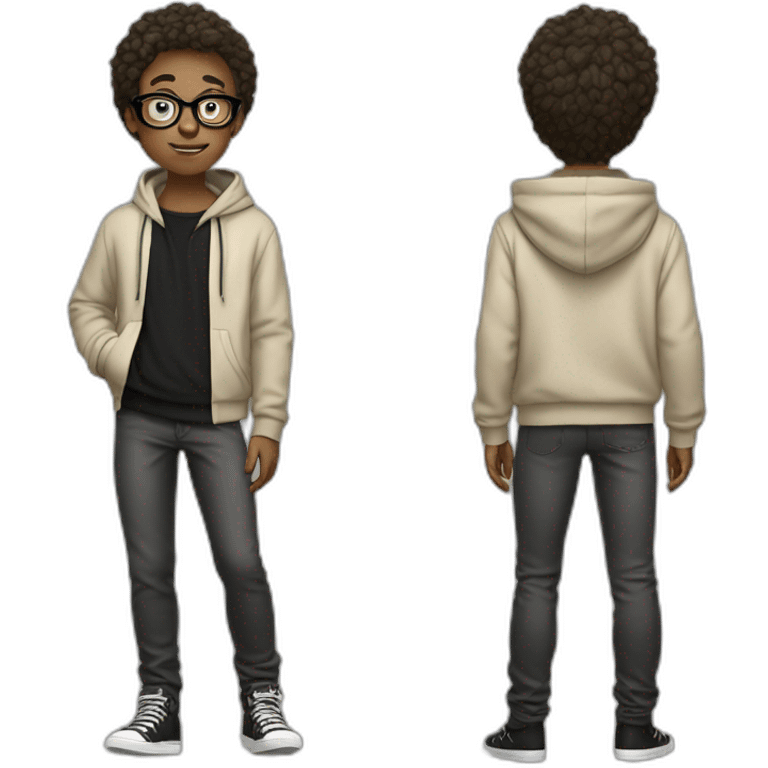 15-year-old dutch boy with black glasses, beige hoodie and black pants emoji