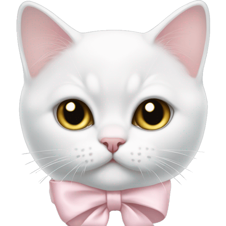 British white shorthair kitty with light pink bow on neck emoji