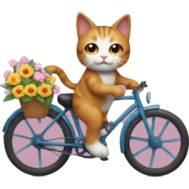 Cat on a bike with flowers in his hands emoji