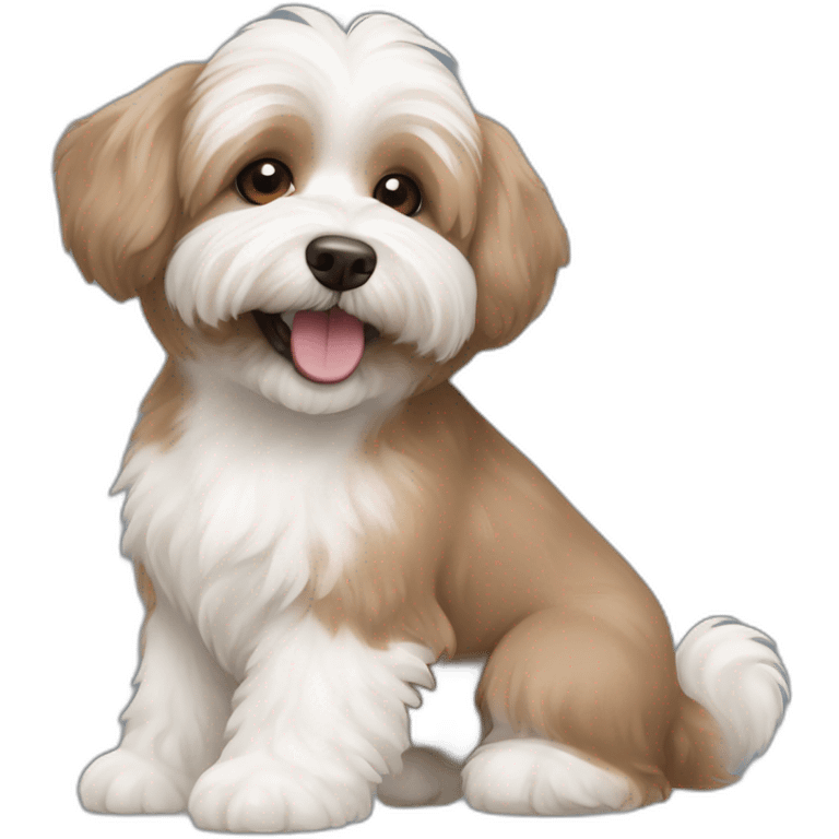 brown coloured dog bichon havanese  with the ball happy face emoji