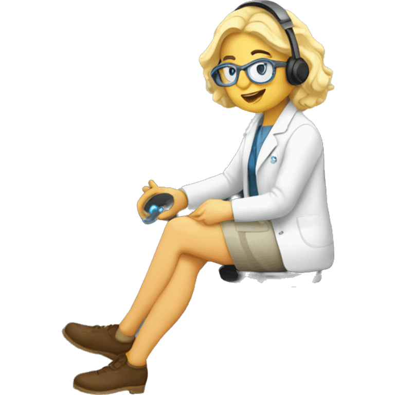 Create a blonde scientist listening to music in a lab emoji