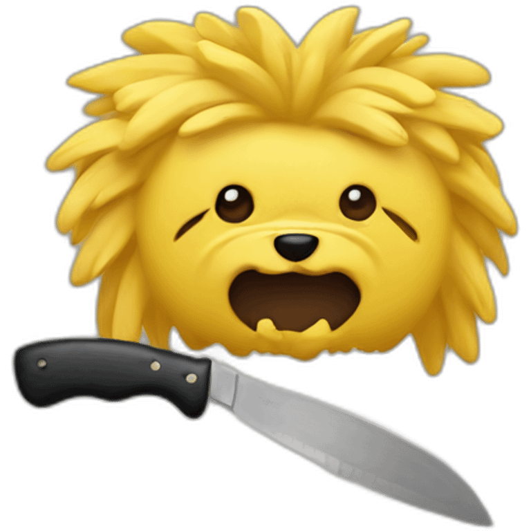 Yellow yorkshire with a knife in the mouth emoji