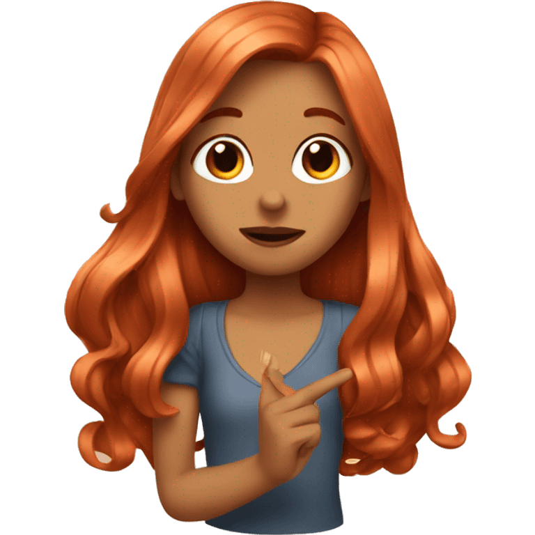 A girl with long copper hair blowing a kiss  emoji