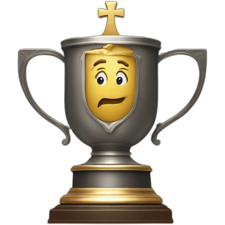 royal big empty Christian trophy for the winner with a cross on royal background  with number 2 emoji