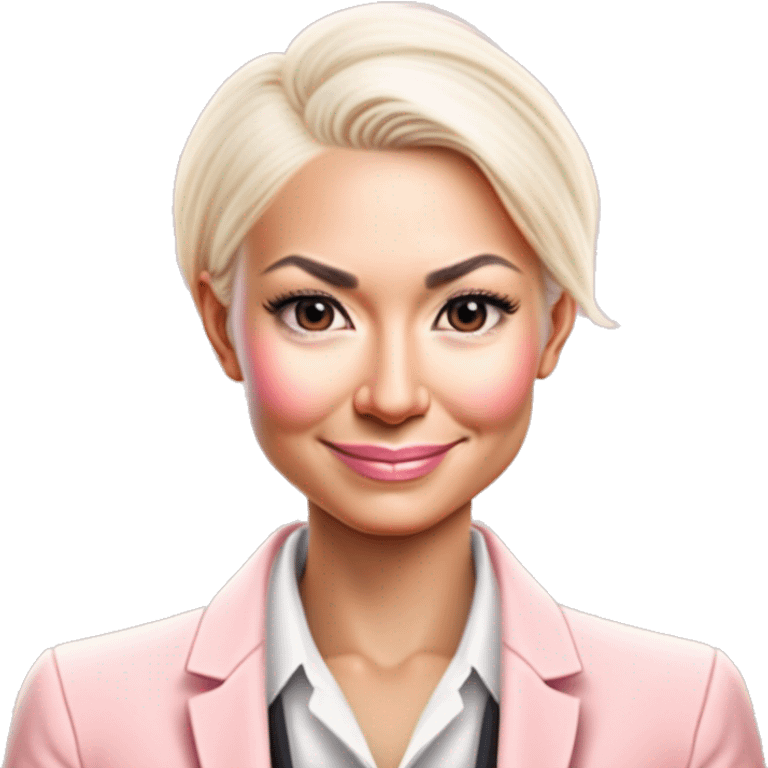 a 40 years old business woman in finance with the shortest platinum blonde hair wearing pale pink blazer emoji