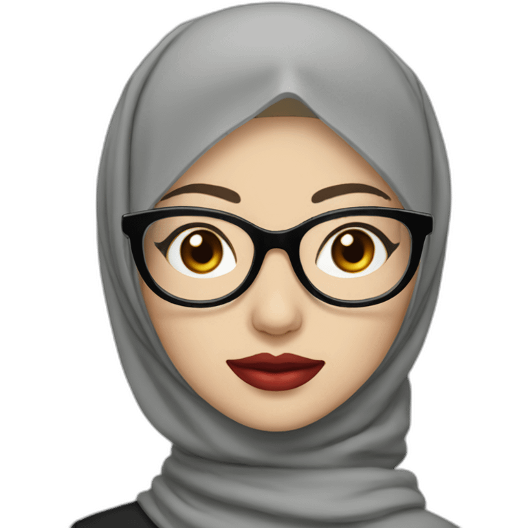 Indonesian woman with pale skin and red lips wear hijab and round glasses emoji