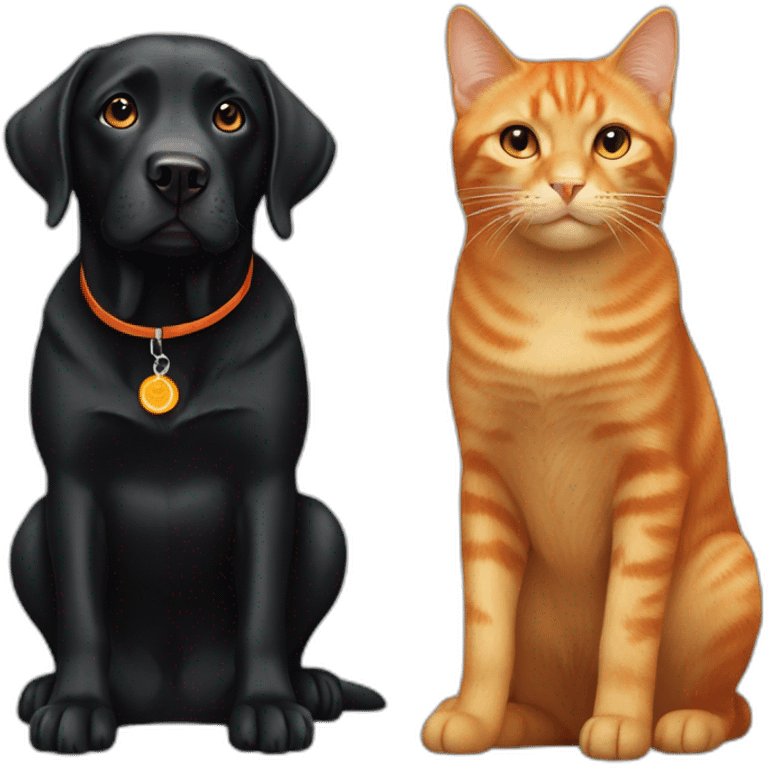 black labrador dog and orange cat emoji