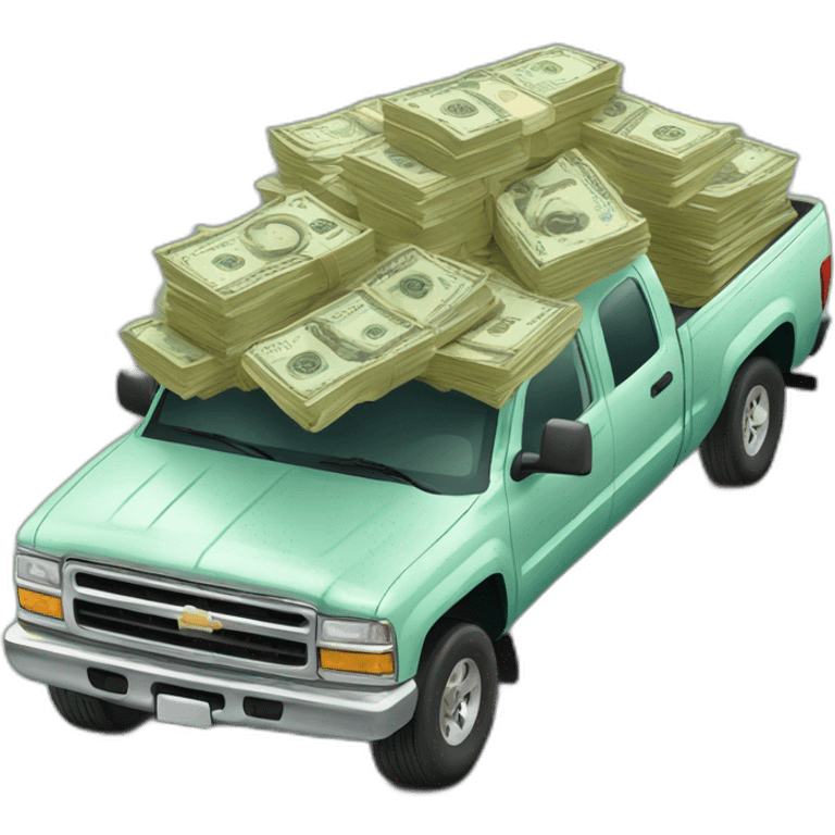 big pile of cash being transported on the back of a pickup truck emoji