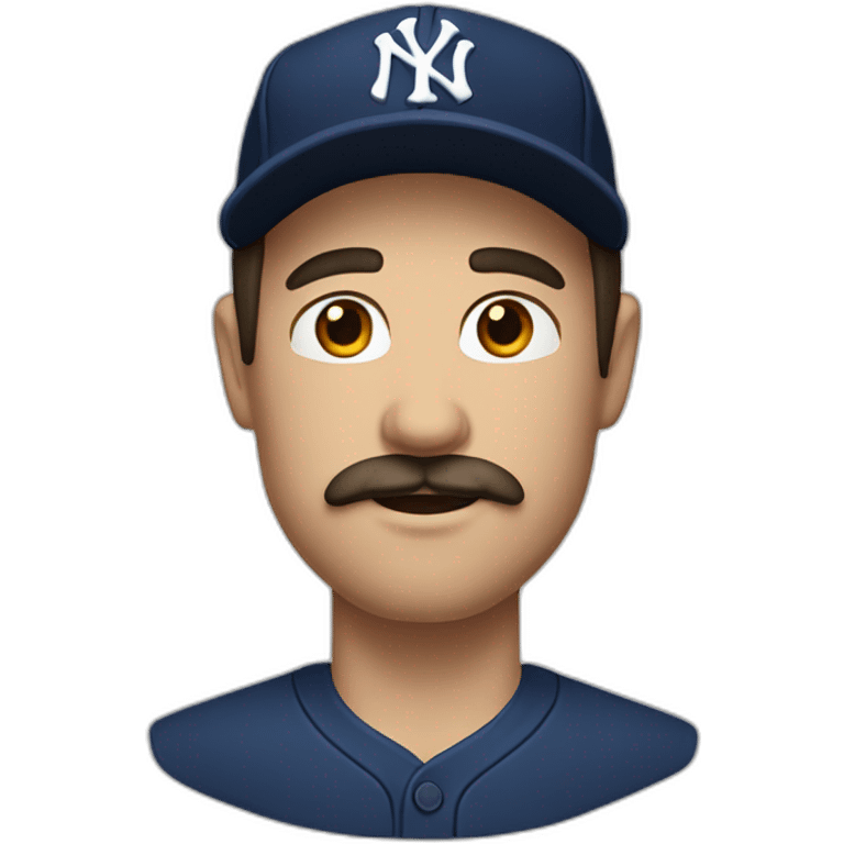 white man with long dark brown hair and ny baseball cap and mustache emoji