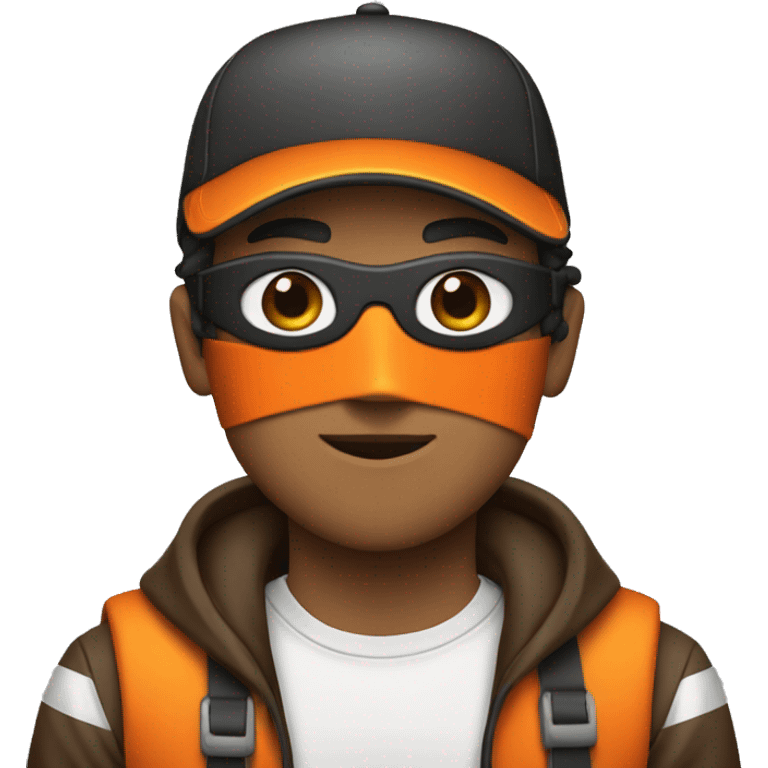 men with orange cap with striped shirt and black mask ang brown pants  emoji