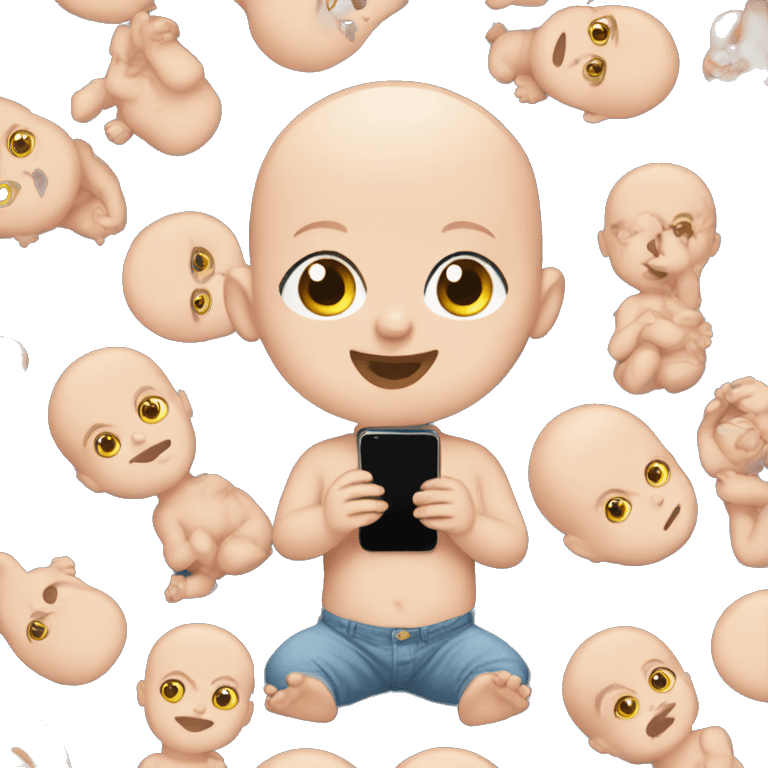 a bald baby with smartphone in its hands emoji