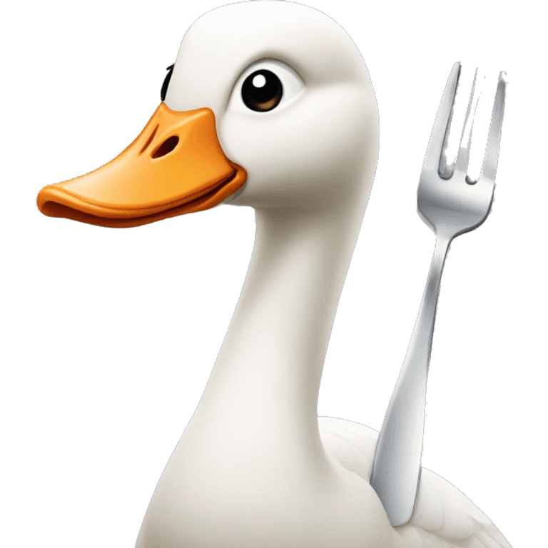 Goose with a fork in its beak emoji