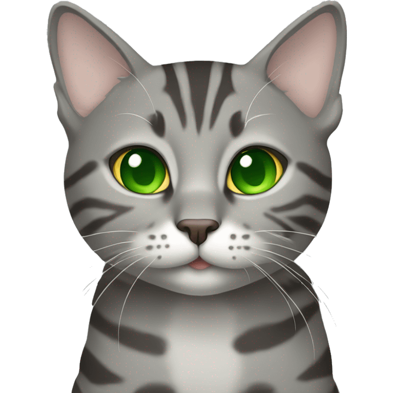 gray tabby cat full length with green eyes emoji