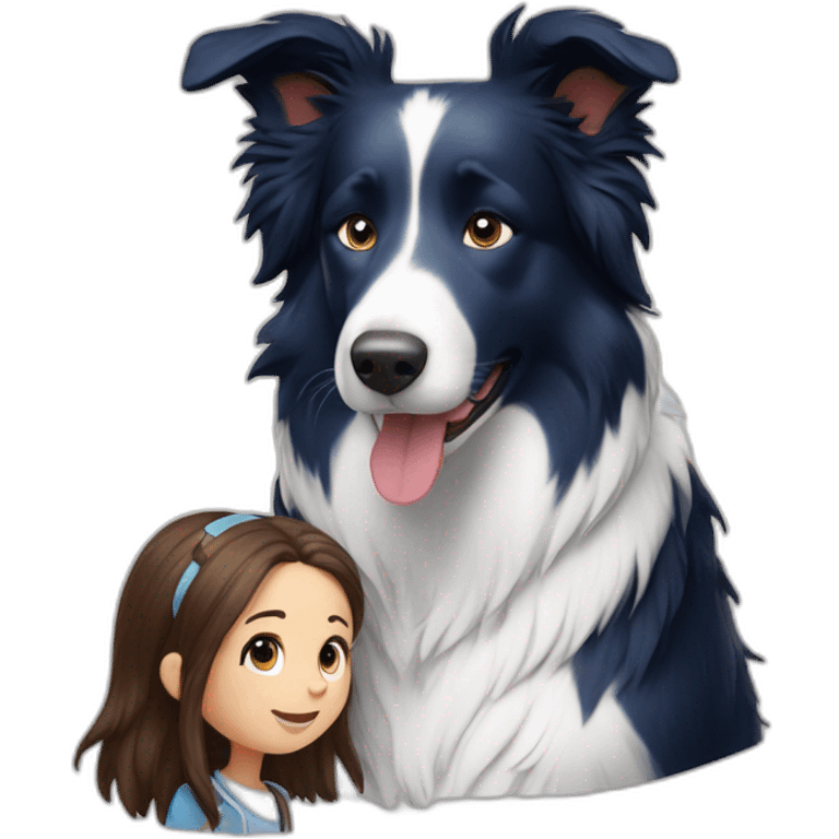 Blue and white border collie sits with a girl emoji