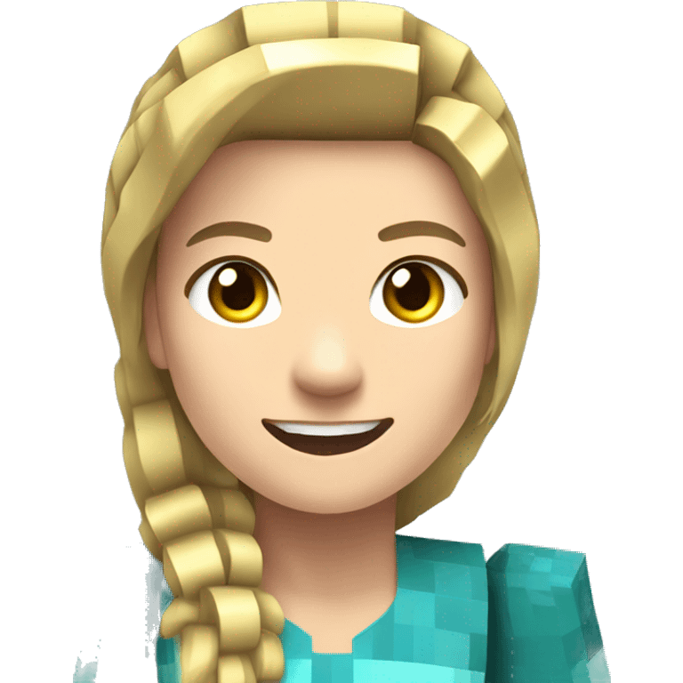 Minecraft avatar. woman. blond hair in ponytail. smiling emoji