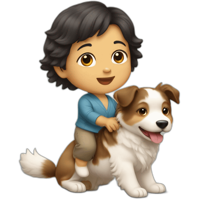 Asian baby riding on australian shepherd dog emoji