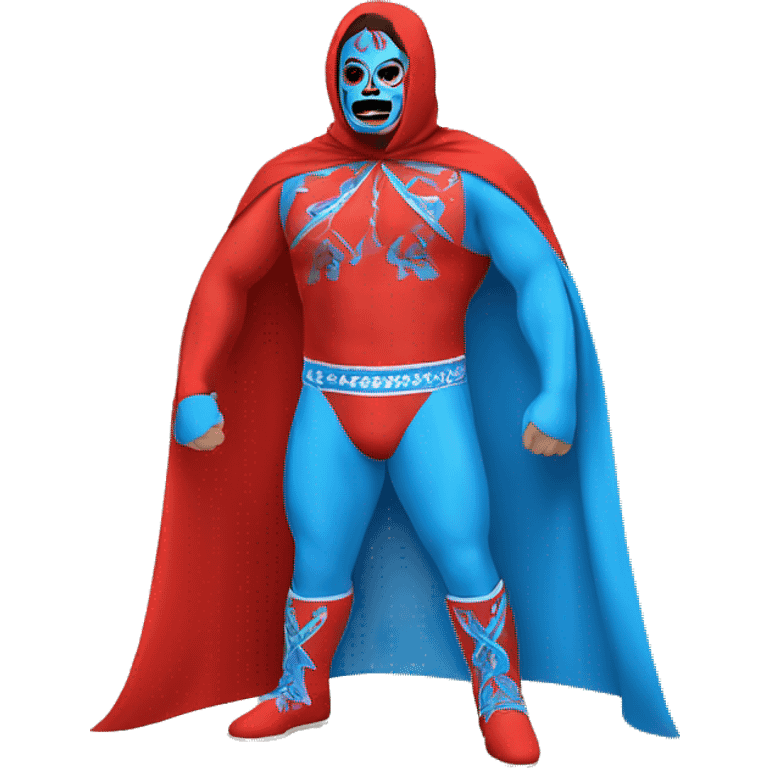 Red and powder blue lucha libre wrestler with red cape and pants blue emoji