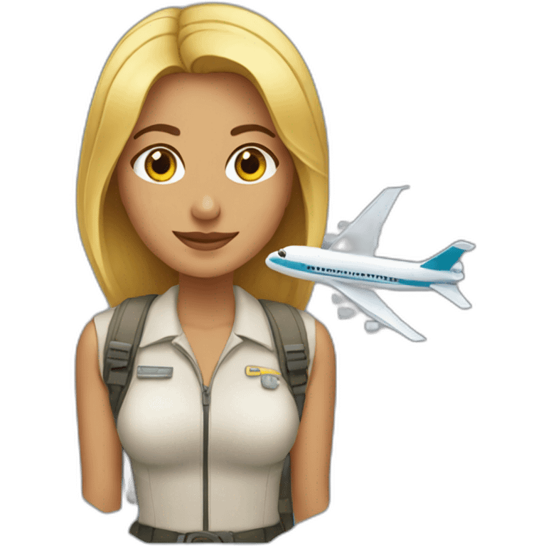 Mujer bonita con un avion emoji