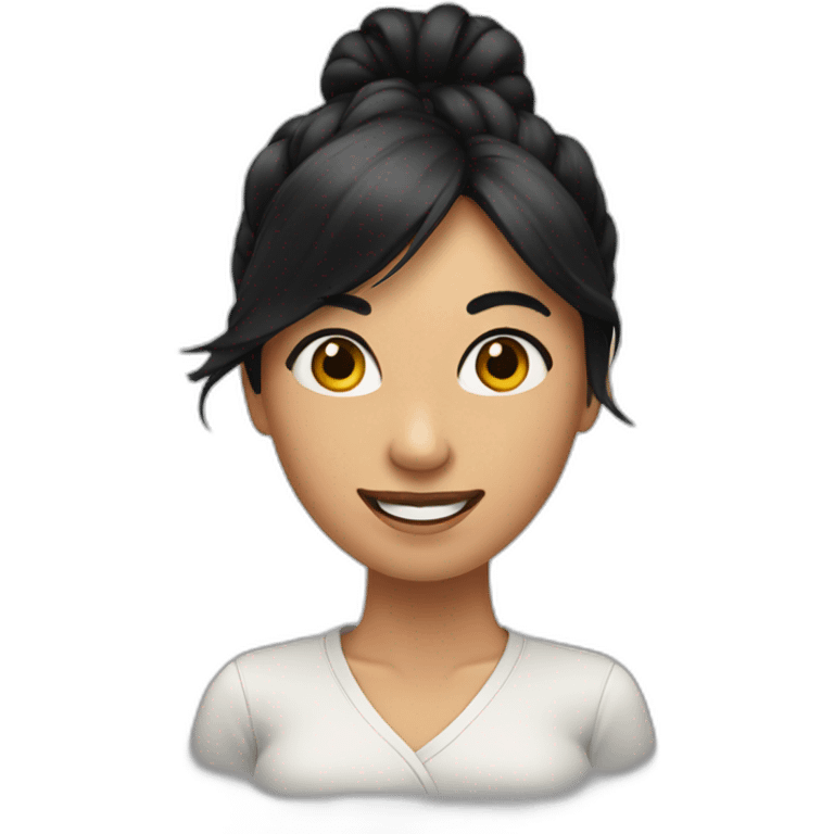 A woman with black hair, With a ponytail, Happy  emoji