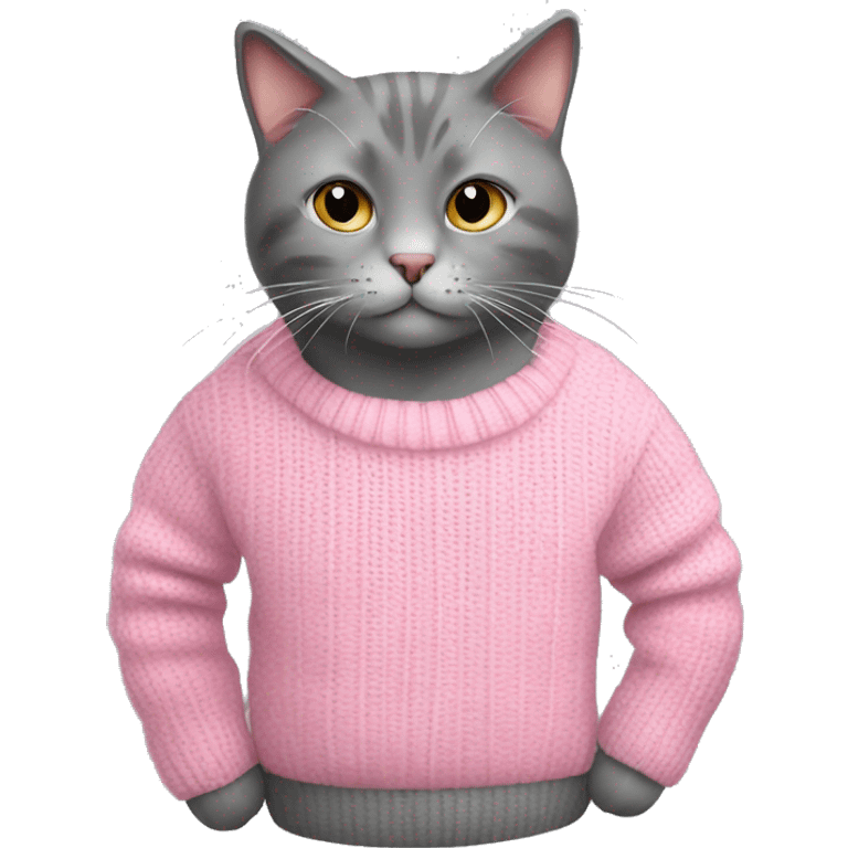 Grey cat wearing a pink sweater ￼ emoji