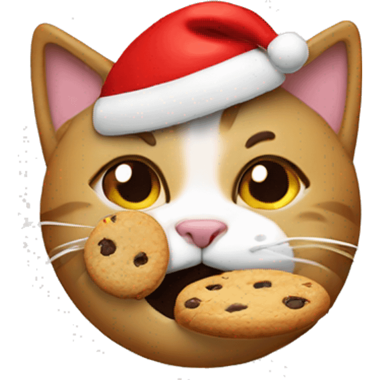 Cat wearing a Santa hat and eating a cookie emoji