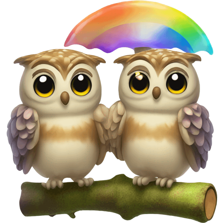 Two owls excited with 20 rainbow mushrooms  emoji