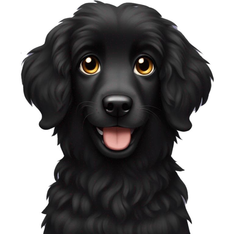 Black longfur dog with floppy ears happy emoji