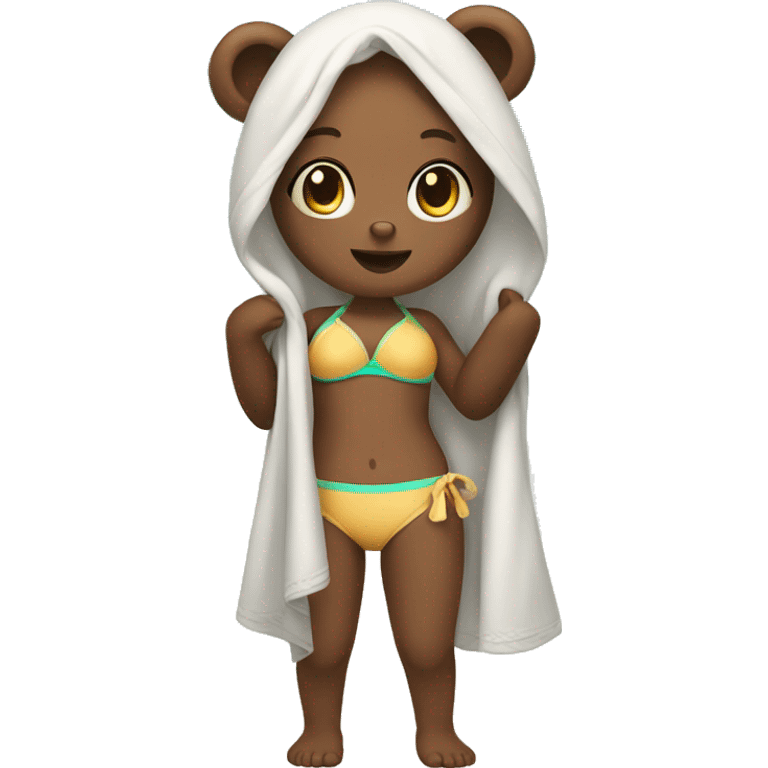 Cute girl bear in swimwear and towel  emoji