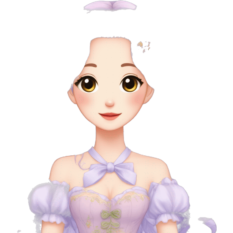 gorgeous pretty attractive anime lady beautiful hair with gorgeous dress fairycore cottagecore pastelcore detailed high quality trending VOGUE aesthetic emoji