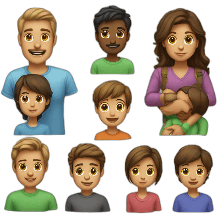 family, dad, mom, boy 25 years old, boy 15 years old, boy 12 years old, girl 24 years old, girl 13 years old emoji