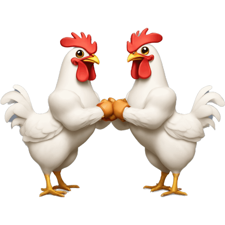 Two chickens fighting with gloves emoji