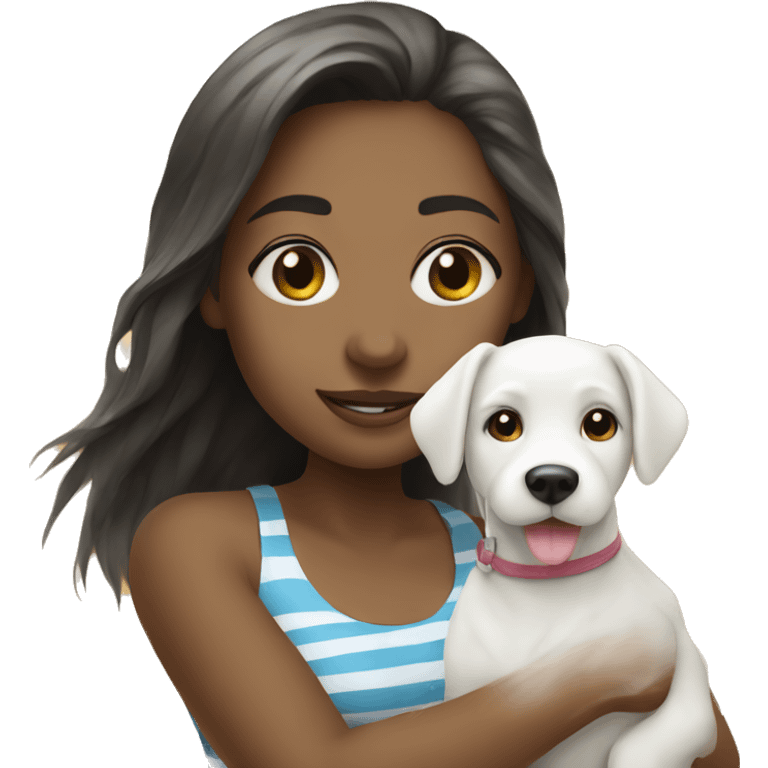 girl with white dog on beach emoji