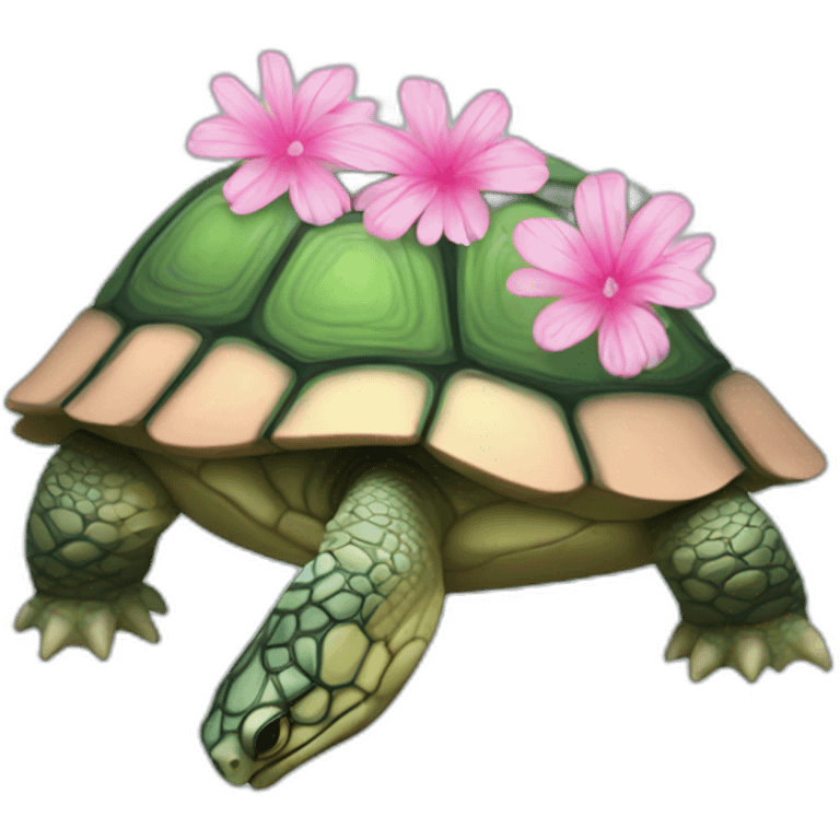 turtle with pink flower emoji