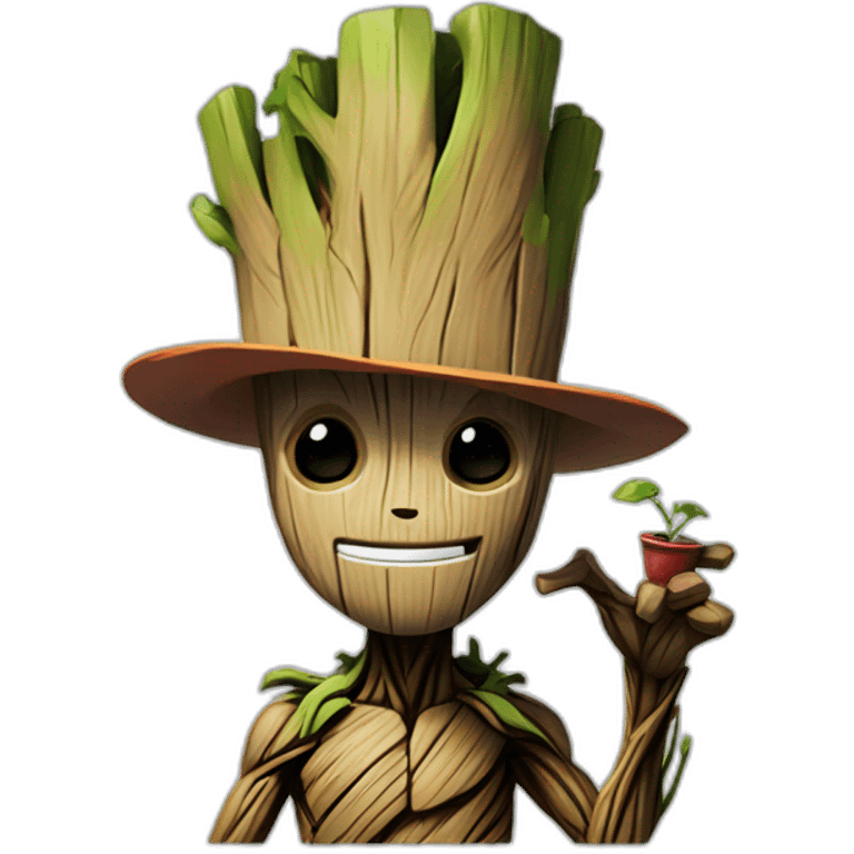 groot avec le chapeau de luffy emoji