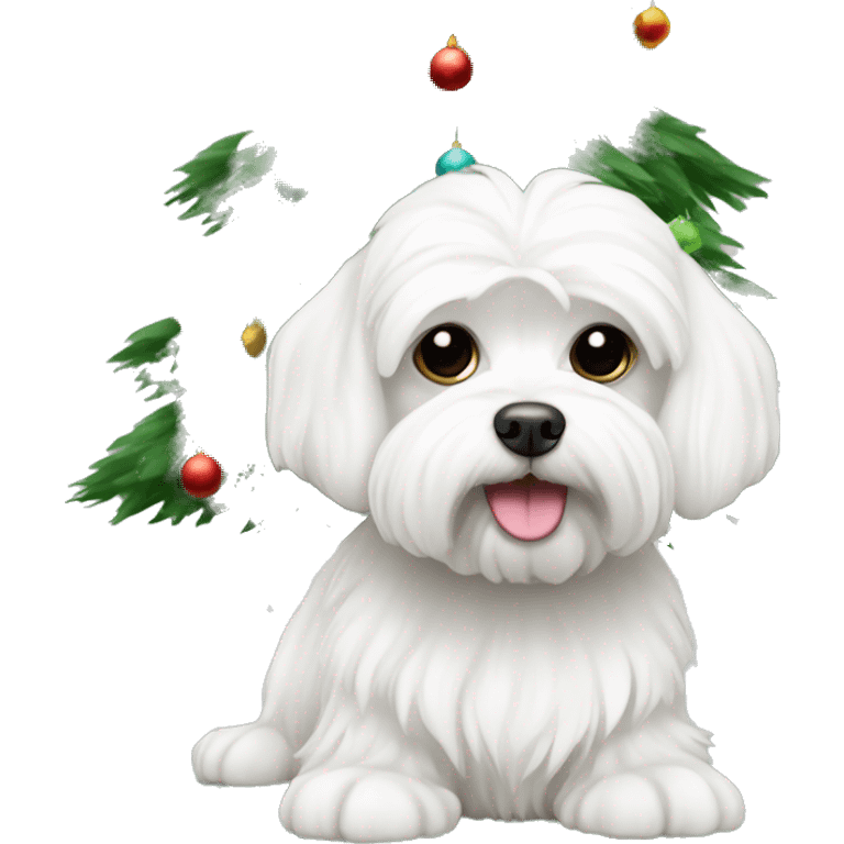  white maltese dog and Christmas tree emoji