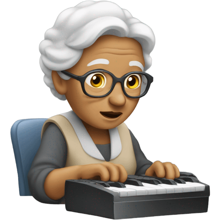 Old woman using keyboard with an idea emoji