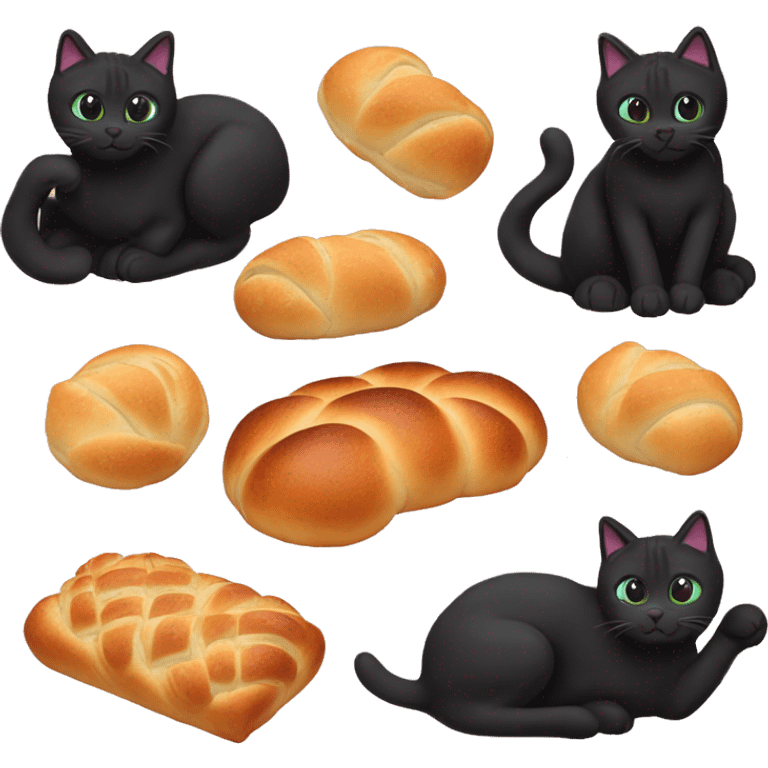 Black cat eating challah bread emoji