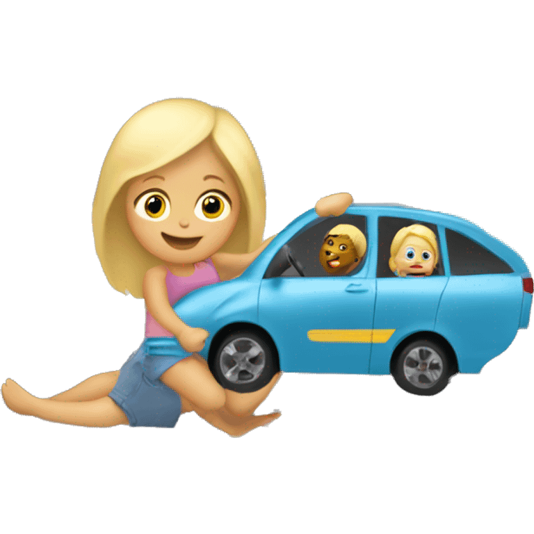 blonde MOM plays cars with babyson emoji