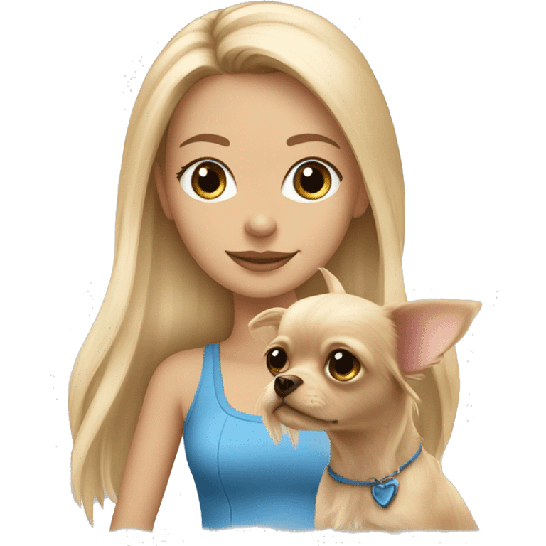 long blonde haired girl blue eyes walking yorkie and chihuahua   emoji