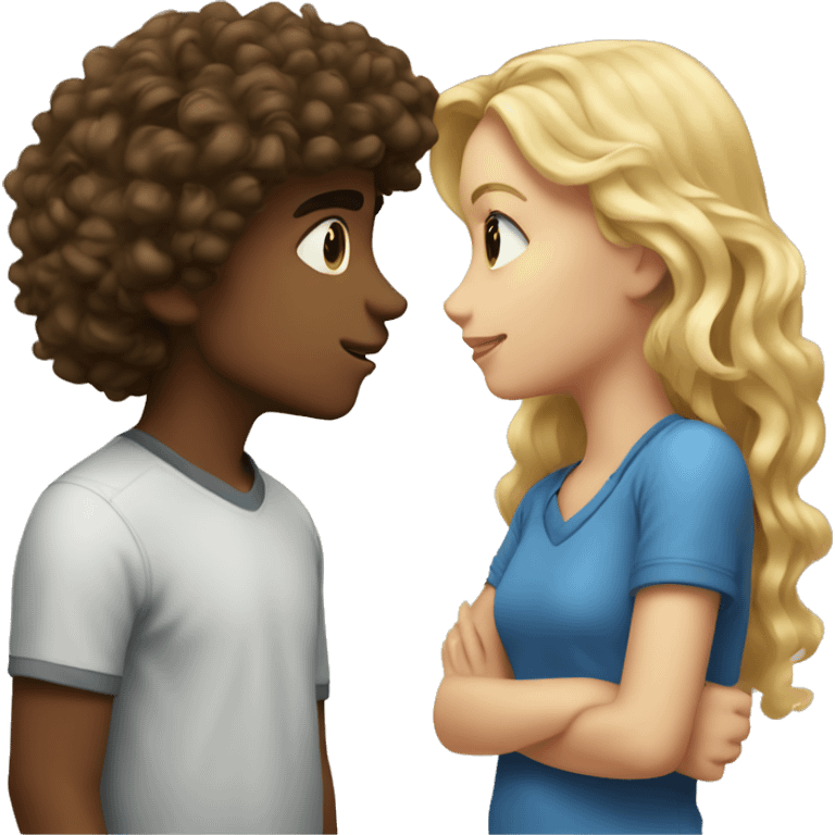 a boy with brown curly thick hair kissing a blond haired girl emoji