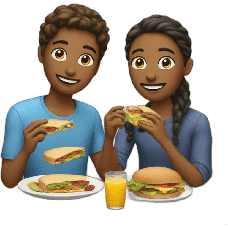 Two friends eating lunch emoji