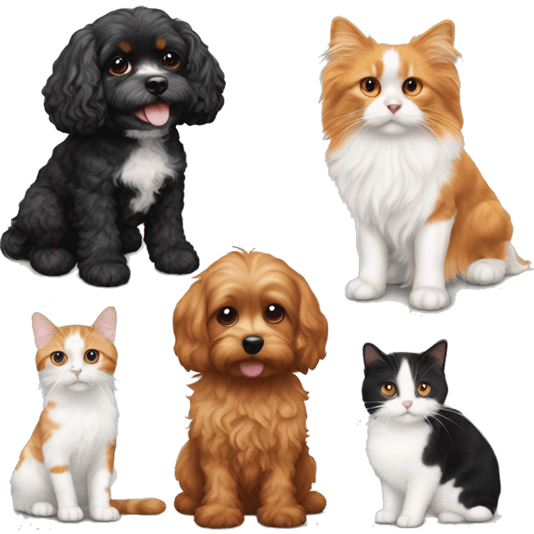 cavapoo dog next to a black, orange, and white colored calico cat emoji