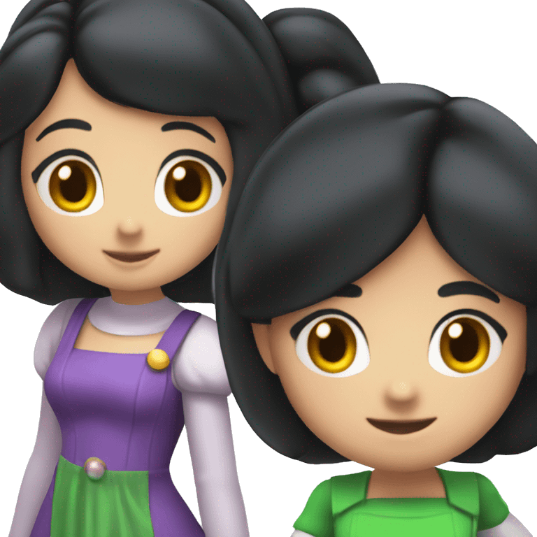 Two girls with black hair in Mario and Luigi outfit emoji