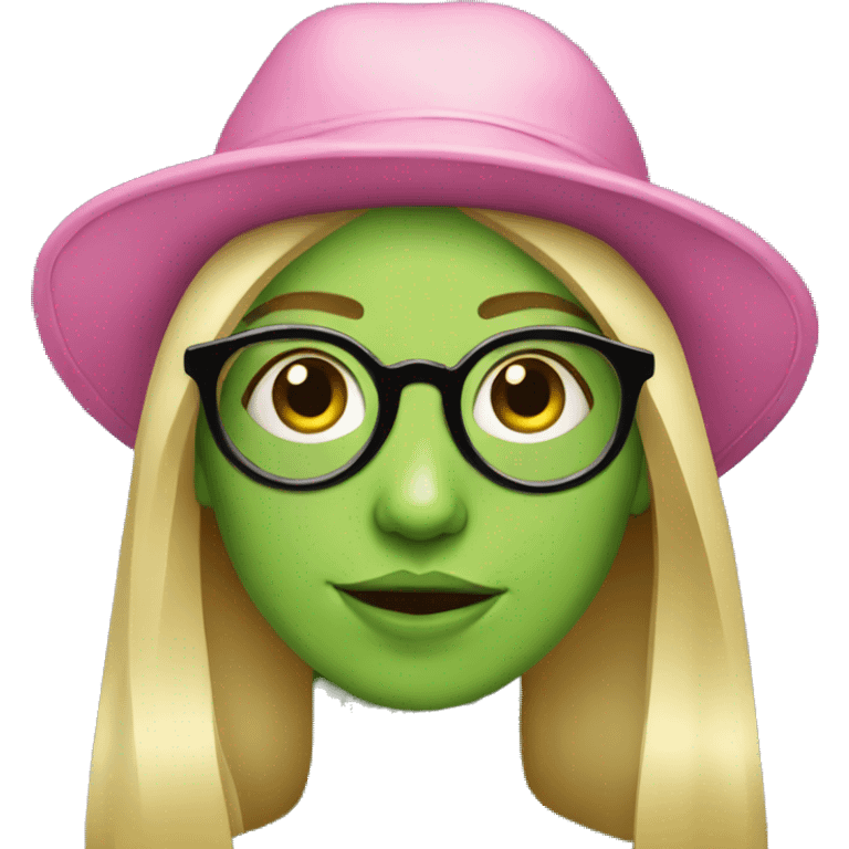 Blonde girl in frog hat with circlular glasses  emoji