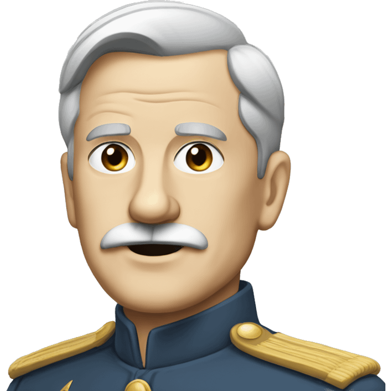 an old military general with grey uniform, white moustache, blue eyes emoji