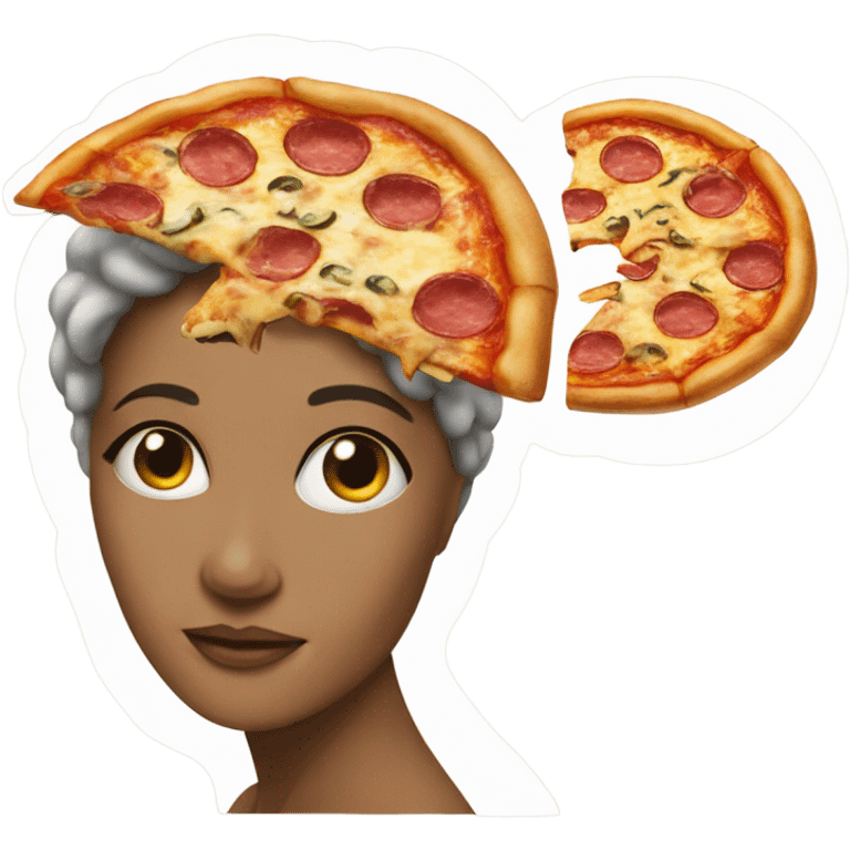 A woman's head and a piece of pizza inside the brain emoji