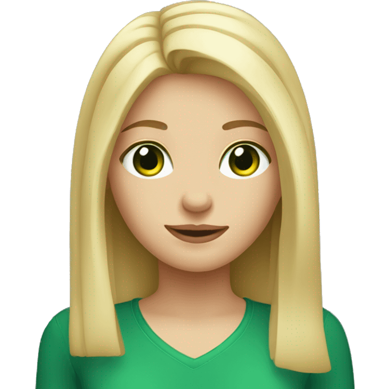 Blonde girl with straight medium hair and green eyes  emoji