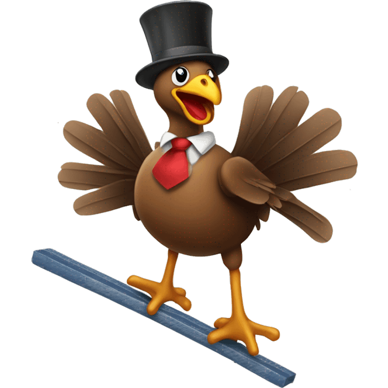 turkey jumping on a pogo stick wearing a tie emoji