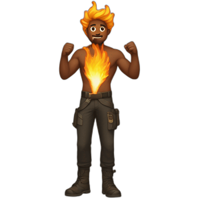 man has a fire power to his hands and body emoji