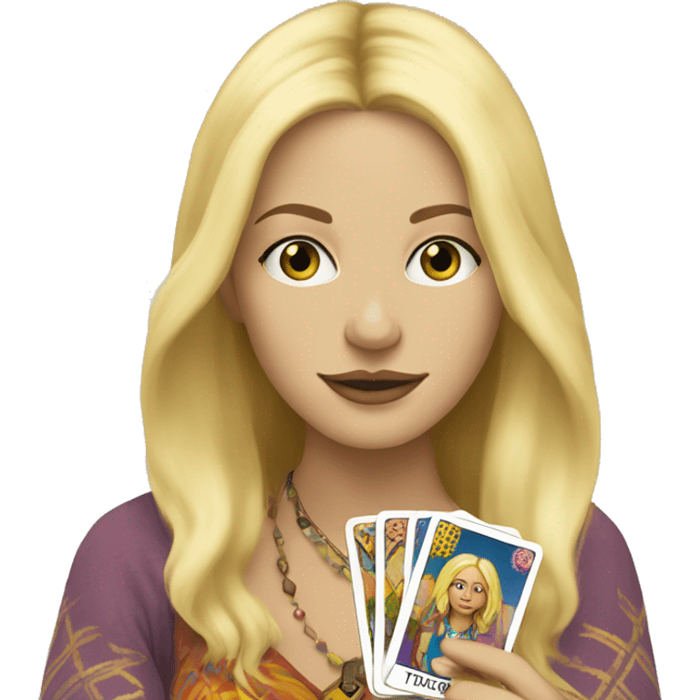 Blonde Hippie Karen with tarot cards emoji